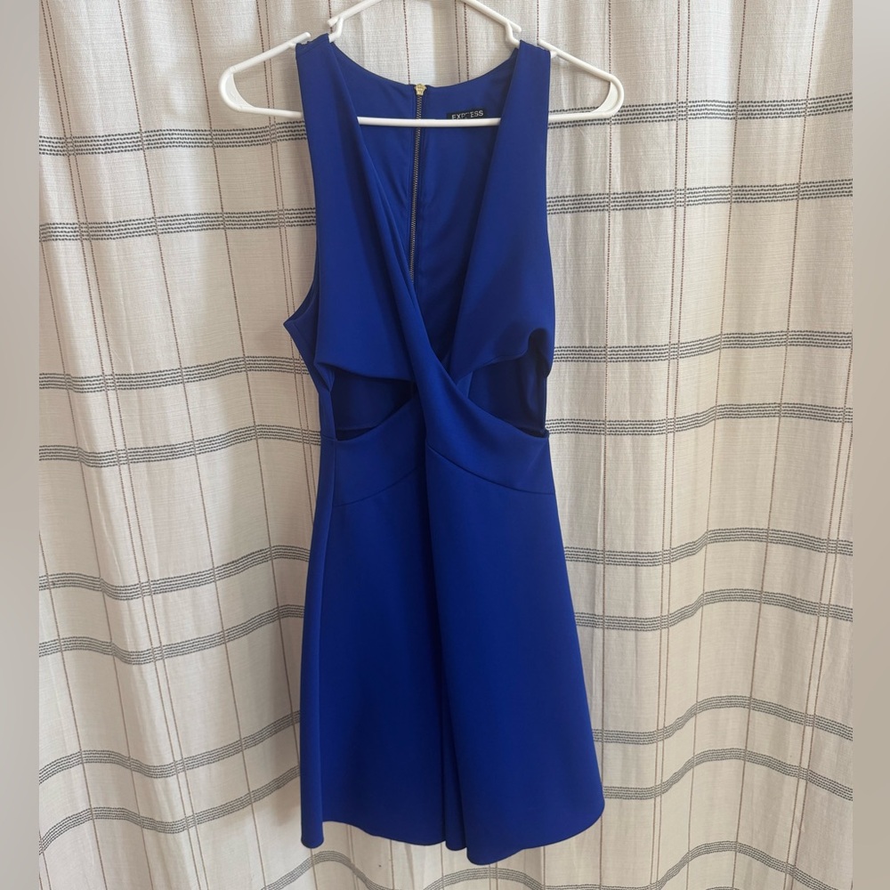 Express Cobalt Blue Sleeveless Mini Dress with Front Cutouts